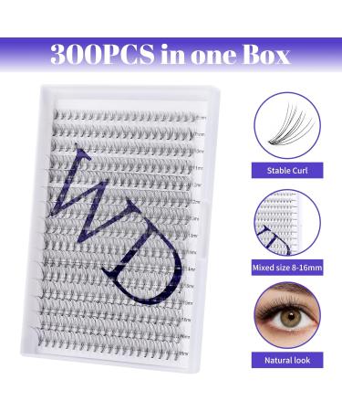 300PCS Cluster Lashes Extension DD Curl 10D 0.07mm 8-16mm | Wide Stem Individual Eyelashes Clusters | DIY Eyelashes Extensions Kit | RR-8-16mm Cluster Lashes-10D-0.07-DD - Buy Online on SooperMarket.com