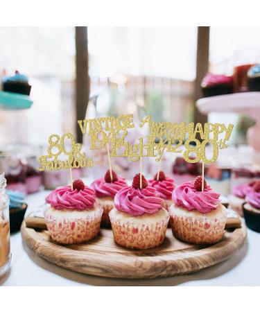 Gold Glitter 80th Birthday Cupcake Toppers - Vintage 1942 | Awesome Since 1942 | Hello 80 | Seventy & Fabulous Cake Decorations - Buy Online on SooperMarket.com