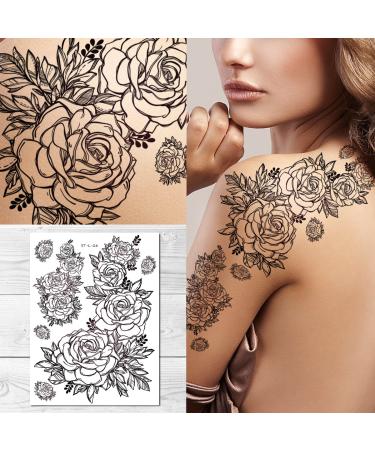 Hand Drawn Black Roses Temporary Tattoos | Supperb Flower Designs - Buy Online on SooperMarket.com