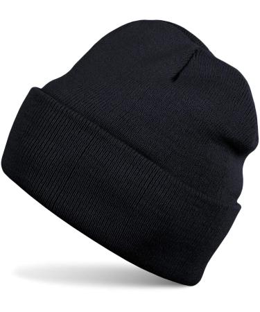 Stylbreaker children beanie knitting cap with a wide brim fine knitting hat twice children's hat 2-5 years 04024030 unit size black