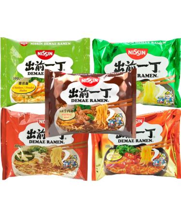 Nissin Demae Ramen 100G Assorted Flavours - Pack of 10 (Beef Chicken Sesame Tonkotsu and Spicy - 2 packs each flavour)