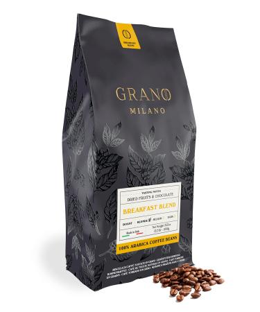 Grano Milano Coffee Beans 1kg Breakfast Blend 100% Arabica Blonde Roast Intensity 2/5 Made in Italy Breakfast Blend - 100% Arabica 1 kg (Pack of 1)