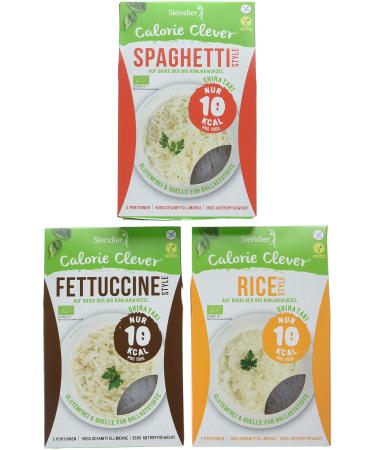 Slendier Organic Konjac Noodle Fitness Trial Pack: 2 x Fettuccine Style 250g 2 x Spaghetti Style 250g 2 x Rice Style 250g