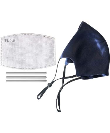 Hugs Living 100% Mulberry Silk Face Mask with Filter Pocket and Adjustable Ear Loops 4 Pieces Nose Wire and 1 Piece Filter are included (Navy Blue) - Buy Online on SooperMarket.com