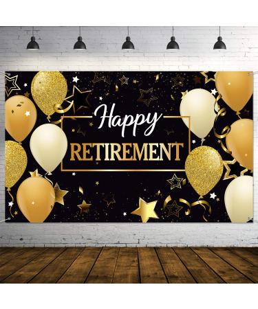 Happy Retirement Party Decorations, Extra Large Fabric Black and Gold Happy Retirement Sign Banner Photo Booth Backdrop Background with Rope for Retirement Party Favor, 70.8 x 43.3 Inch 70.8 x 43.3 Inch Black and Gold