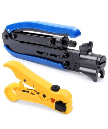 Coax Cable Crimper Kit  Yangoutool Coaxial Compression Tool  Adjustable RG6 RG11 RG59 75-5 75-7 Coaxial Cable Stripper Coax Crimper Kit