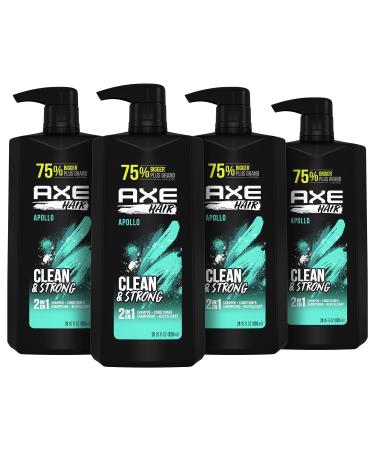 AXE 2-in-1 Shampoo and Conditioner for Clean and Strong Hair Apollo Wash and Care Sage and Cedarwood 100 percent Recycled Bottle 28 oz 4 Count
