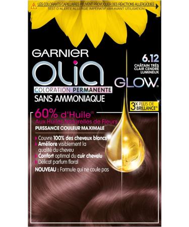 Garnier Olia Glow Permanent Hair Colour Ammonia-Free Natural Flower Oils Very Light Ash Brown (6.12) - Buy Online on SooperMarket.com