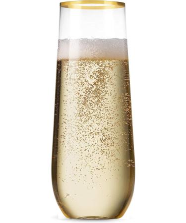 48 Pack Gold Rim Stemless Plastic Champagne Flutes - 9oz Disposable Toasting Glasses | Shatterproof, Recyclable, BPA-Free - Buy Online on SooperMarket.com