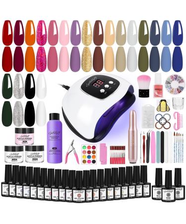 SPTHTHHPY 20 Colours Gel Nail Polish Set and Acrylic Nail Kit with Nail Lamp Portable Electric Nail Files Complete Nail Salon for Beginners 20 Colors Gel+3 Colors Acrylic Nail