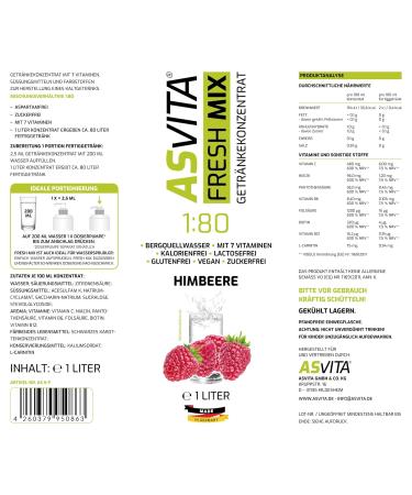 Asvita Sugar-Free Beverage Syrup | 1L Raspberry Fresh Mix - 26 Delicious Flavors | International Shipping Available - Buy Online on SooperMarket.com