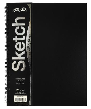 UCreate Poly Cover Sketch Book, Heavyweight, 9" x 12", Black, 75 Sheets Black 9" x 12"