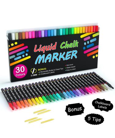 Shuttle Art Chalk Markers, 30 Vibrant Colors Liquid Chalk Markers Pens for Chalkboards, Windows, Glass, Cars, Water-based, Erasable, Reversible 3mm Fine Tip for Office Home Supplies 30 Colors