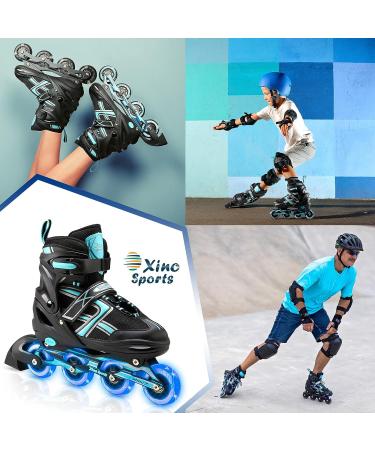 XinoSports Kids Adjustable LED Inline Skates - Black Youth Big Kid Large 5-8 - Indoor & Outdoor Roller Blades with Illuminating Wheels - Buy Online on SooperMarket.com