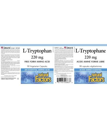 Natural Factors L-Tryptophan 220 mg 90 vegetarian capsules Free Form Amino Acid Highly Absorbable Naturally Fermented Vegetarian Source - Buy Online on SooperMarket.com