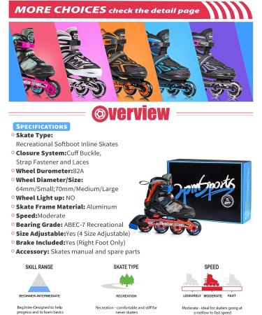 2PM SPORTS Adjustable Kids Inline Skate | Red & Black Roller Blades for Boys and Girls | Beginner Skates | Large-Youth (4Y-7Y US) - Buy Online on SooperMarket.com