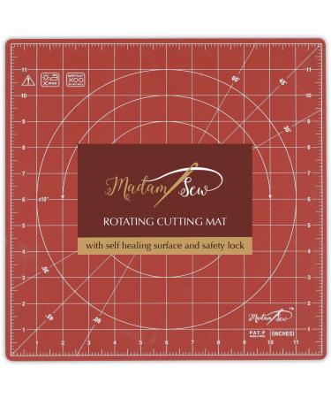 Madam Sew Self Healing Cutting Mat, 12x12 Rotating Cutting Mat for Quilting, Sewing and Crafts Features 360 Degree Rotation, Lockable Non-Slip Base and Accurate Grid and Bias Lines for Precise Cuts