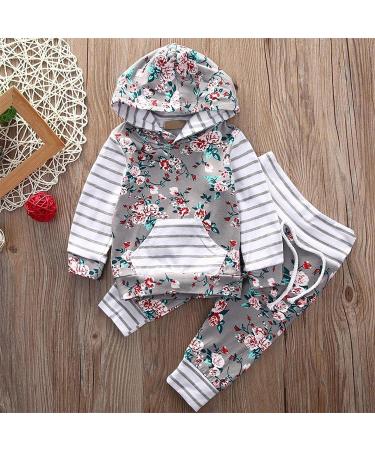 TMEOG Baby Hooded Sweatshirt and Pants Set - Floral Grey (3-6 Months) - Buy Online on SooperMarket.com