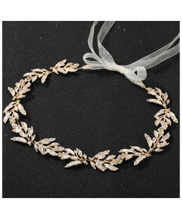 SWEETV Leaf Wedding Headpieces for Bride Flower Girl Gold Bridal Headband with Rhinestones Women Handmade Hair Accessories