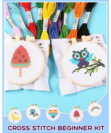 Pllieay Kids Cross Stitch Kit | 6 Patterns, 2 Hoops, 12 Skeins | Beginner Needlepoint Starter Set with Instructions - Buy Online on SooperMarket.com