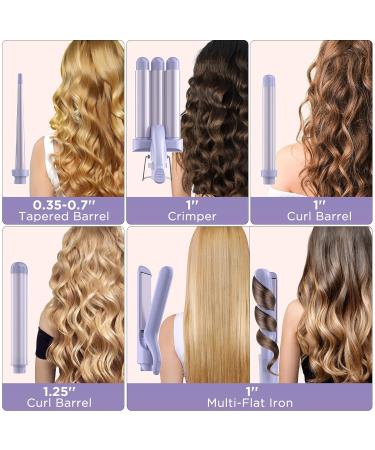 5 in 1 Wand Curling Iron Set - Versatile Curling Wand & Hair Straightener with 3 Ceramic Barrels Fast Heat & Accessories - Purple - Buy Online on SooperMarket.com