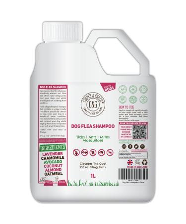 Flea Shampoo for Dogs 1 Litre - Sensitive Itchy Skin Dog and Puppy Grooming - Medicated Fleas Treatment