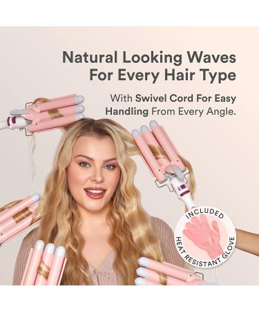 INH Beach Waver Curling Iron 3 Barrel Ceramic Curler Wand - 25mm | Digital Temp Control & Rotating Cord | For Thick & Long Hair - Buy Online on SooperMarket.com