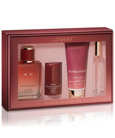 Womens Valentines Gifts Floral Bloom Perfume Set 4 in 1 Womens Perfume & Deodorant Eau de Parfum Fragrance Sets - Perfumes for Women Gift Set with Antiperspirant Stick Body Lotion & Mini Perfume - Buy Online on SooperMarket.com