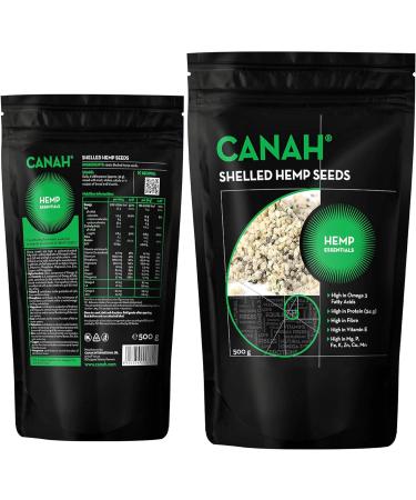 Canah Natural Hemp Seed Raw Shelled (Hulled) Hearts 500 g Vegan High in Protein Fiber Omega 3 & Omega 6 Amino Acids Vitamins and Minerals Certified Kosher + Free Bonus Recipes 500g - Buy Online on SooperMarket.com