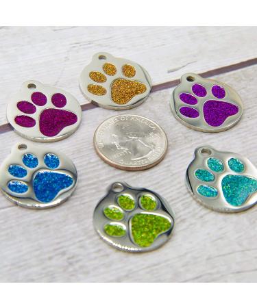 Custom Engraved Cat ID Tag - Round Paw Print Stainless Steel with 4 Lines of Personalized Engraving - Ocean Blue, Aquamarine, Magenta, Pale Green, Amber - Deep Pink - Buy Online on SooperMarket.com