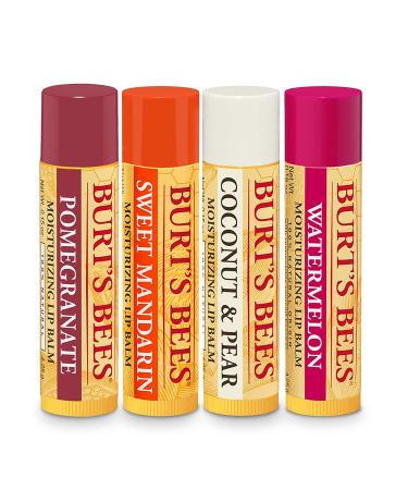 Burt's Bees Holiday Gift: 4 Lip Balm Stocking Stuffer Set - Beeswax Fruit Collection (Pomegranate, Sweet Mandarin, Coconut & Pear, Watermelon) - 4pk - Buy Online on SooperMarket.com