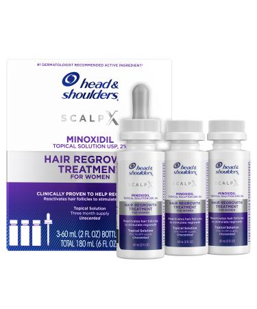 Head & Shoulders Scalp X 2% Minoxidil for Women Hair Regrowth Treatment for Thinning Hair and Hair Loss Topical Solution 3 Month Supply 2 Fl Oz Each Pack of 3