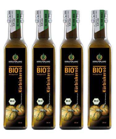 Herballand organic pumpkin seed oil 1l - 4x 250ml original Styrian pumpkin oil made of roasted pumpkin seeds - 100% pure cold -pressed vegan - premium quality from Styria 250 ml (4 Pack)
