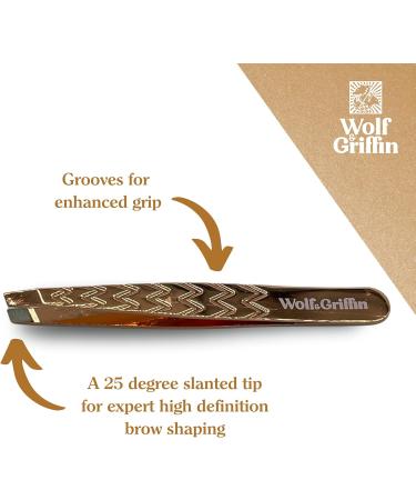 Wolf & Griffin Rose Gold Precision Tweezers - Professional Slanted Stainless Steel with Case | Ultimate Quality for Flawless Grooming - Buy Online on SooperMarket.com