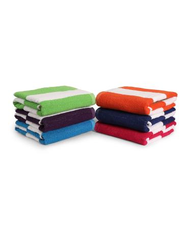 BolBom's,6 Piece Bath Towel,100% Cotton Cabana Stripe Beach Towel,Oversize 30" x 60Quick Dry Absorbent Lightweight Towel for Bath,Travel,Swim,Pool,Yoga,Hotel,Parties,Guests & Perfect for Daily Use