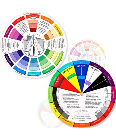 2 Pieces Color Wheel  Paint Mixing Learning Guide Art Class Teaching Tool Color Wheels for Makeup Blending Board Chart Color Mixed Guide Mix Colours (9.05 Inch/ 23 cm) 9.06 Inch/ 23 cm