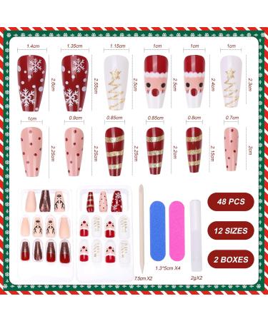 MELLIEX Christmas Fake Nails Artificial Full Cover Press on Nails 48 Pieces Xmas Coffin False Nail Tips Santa Claus Snowflake Elk Nail Art Decorations with Nail Glue and Nail Files - Buy Online on SooperMarket.com