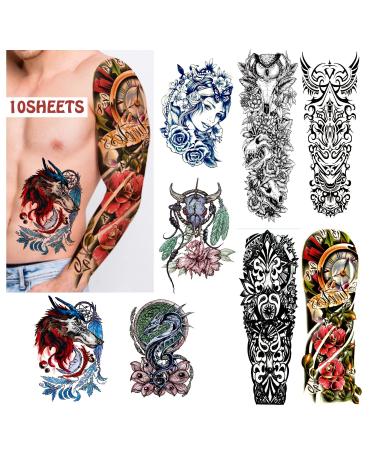 Cerlaza Temporary Tattoo Sleeves for Men  Full Arm Sleeve Temporary Fake Tattoos for Adults Women  Semi Permanent Long Lasting Sleeve Tattoo Leg Makeup Waterproof Realistic-10 Sheets
