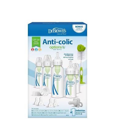 Dr. Brown's Natural Flow Anti-Colic Options+ Narrow Baby Bottle Gift Set with Bottle Brush and Silicone Pacifier - Newborn Essentials - Buy Online on SooperMarket.com