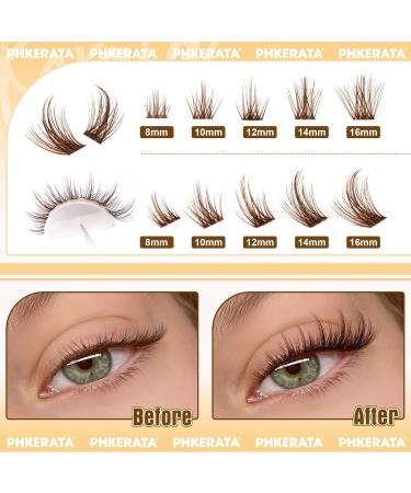 PHKERATA Brown Cluster Lashes Kit - Individual Eyelashes C Curl Extension Set with Glue, Seal, and Tweezers - Buy Online on SooperMarket.com