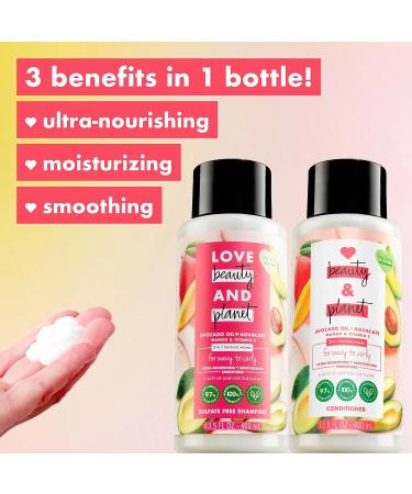 Love Beauty Planet Shampoo & Conditioner Set - Sulfate-Free Avocado Oil Mango & Vitamin E for Wavy & Curly Hair - 13.5 Oz - Buy Online on SooperMarket.com