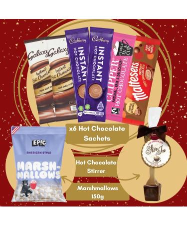 Deluxe Hot Chocolate Gift Set with 6 Variety Pack - Cadbury, Galaxy, Clipper, Maltesers - Includes Mini Marshmallows and Chocolate Spoon - Buy Online on SooperMarket.com