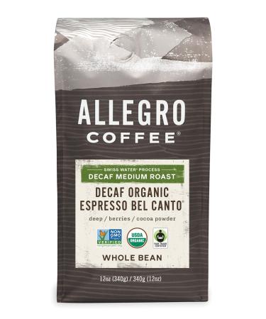 Allegro Coffee Decaf Organic Espresso Bel Canto Whole Bean Coffee, 12 oz