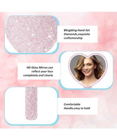 4 Pcs Heart Shaped Rhinestone Hand Mirrors | Portable Makeup Mirror Set for Women | Perfect Gift for Mother's Day & Weddings - Pink, White, Red - Buy Online on SooperMarket.com