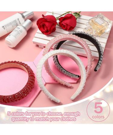 Syhood 5 Pieces Valentine's Day Rhinestone Padded Headband - Mixed Color | Wedding Hair Accessory with Crystal Beads and Glitter | Baroque Rhinestone Embellished Headpiece - Buy Online on SooperMarket.com