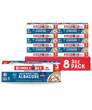 Bumble Bee Solid White Albacore Tuna in Water- Wild Caught Tuna - 16g Protein per Serving - Non-GMO Project Verified, Gluten Free, Kosher - Great for Tuna Salad and Recipes, 3 oz Cans (Pack of 24) 3 Ounce (Pack of 24)