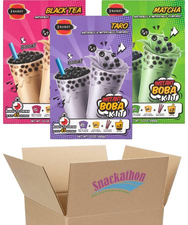 Instant Boba Bubble Pearl Milk Tea Kit with Boba, Straws Included, Variety (Taro, Black Tea, Matcha), 9 Total Servings
