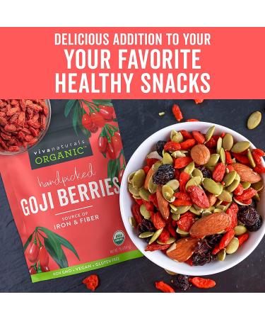 Viva Naturals Organic Dried Goji Berries - Non-GMO, Vegan, 1 lb | Perfect for Baking & Healthy Snacks - Buy Online on SooperMarket.com