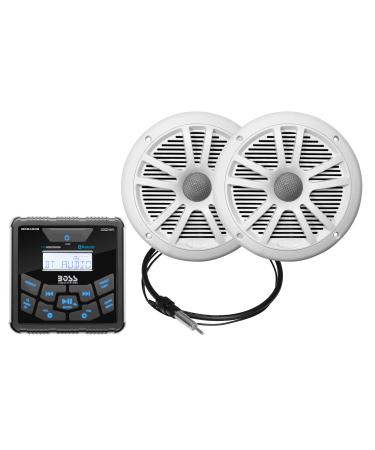 BOSS Audio Systems MCKGB450W.6 Weatherproof Marine Gauge Receiver and Speaker Package - IPX6 Receiver, 6.5 Inch Speakers, Bluetooth Audio, USB MP3, AM FM, NOAA Weather Band Tuner, No CD Player