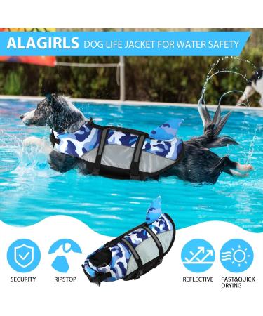 ALAGIRLS BlueCamo-Upgraded Dog Shark Life Jacket | Small Dog Swim Vest with Handle | Adjustable Reflective Cat Life Jacket for Swimming, Boating, and Pool Activities | Puppy Water Flotation Vest - Size S (Chest Girth 42-54cm) - Buy Online on SooperMarket.com